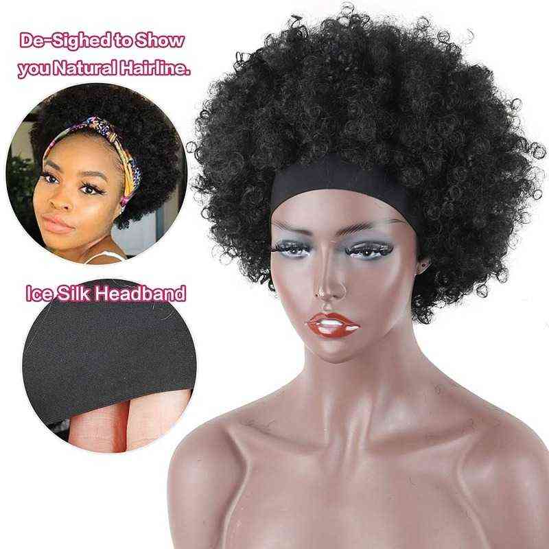 Hairpiece Afro Headband Wig Short Kinky Curly s for Black Women Natural Glueless with Headbands Free Attached Daily Use 0121