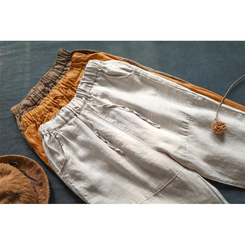 Arrival Spring Summer Women Loose Solid Cotton Linen Anklelength Pants Allmatched Casual Harem Plus Size S987 210512