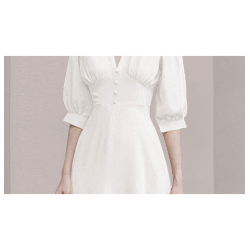 Summer Women Single Breasted Mid-Calf White Dresses Elegant Korea Chic Solid Long Dress 210520
