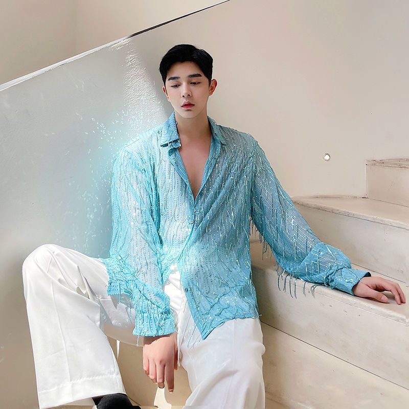 IEFB Spring Summer Product Irregular Sequin Tassel Shirt Niche Streetwear Fashion Long Sleeve Shirts Men's Tops 9Y7232 210524