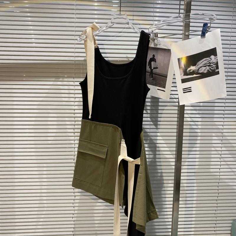 DEAT Women Patchwork Asymmetrical Sling Dress Round Neck Sleeveless Arrivals Lady Sexy Fashion Spring Summer 11D500 210709