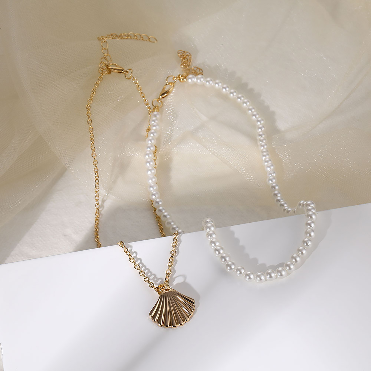 Double Layer Pearl Shell Choker Necklace for Women Bohemia Summer Vacation Beach Scallop Necklaces Ocean Girl's Jewelry