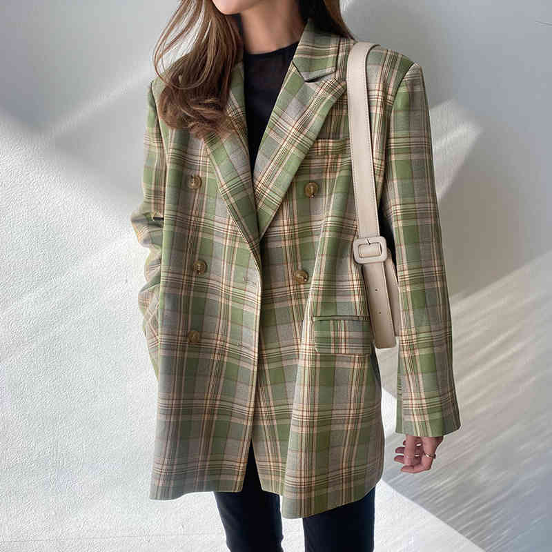 Design sense plaid western clothing jacket female ins loose net red retro student chic small suit 210525, Green
Design sense plaid western clothing jacket female ins loose net red retro student chic small suit 210525, Green
