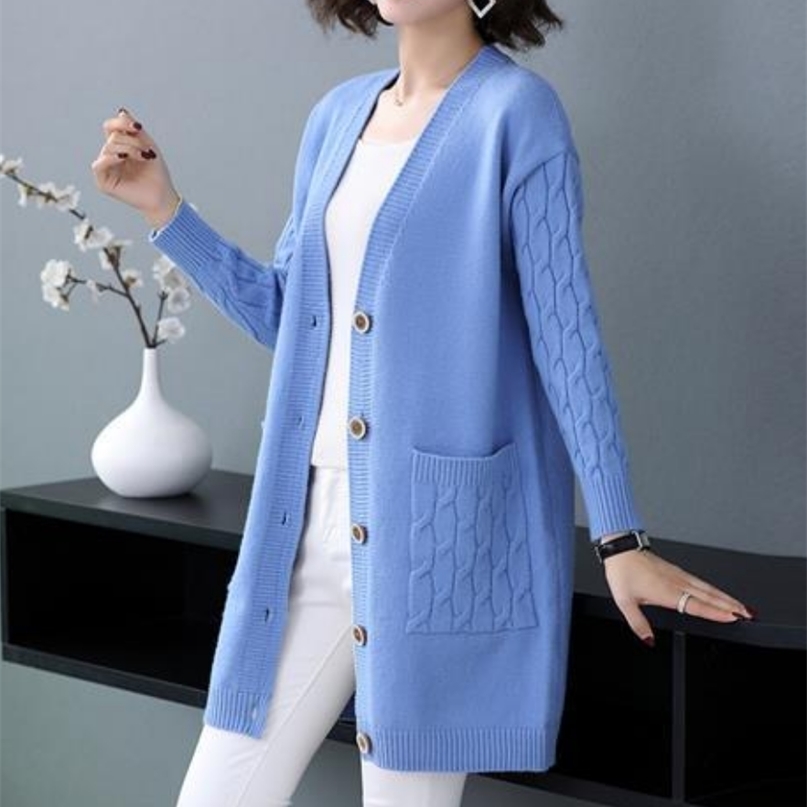 Autumn Knitted Cardigan Women Sweater V Neck Solid Vintage Loose Knitwear Ladies Tops Single Breasted Casual Clothes H1413 211011Z