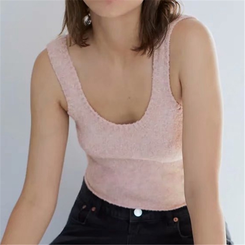 Elegant Women Pink Sweaters Tank Fashion Ladies O-Neck Knitted tops Streetwear Female Chic Vest Sweet Girl Tanks 210430