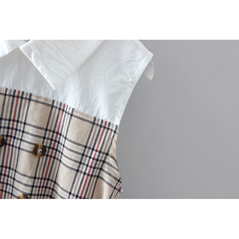Children's Dress Summer Sleeveless Lapel Casual Clothes Fashion Stitching Plaid With Belt Girl 210515