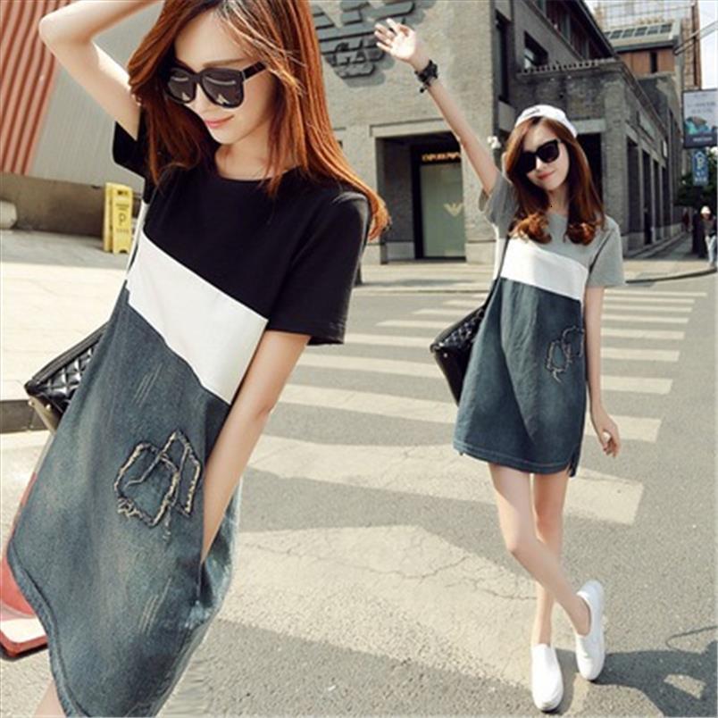 summer short sleeved stitching denim women dress korean version plus size womens a line dresses casual pocket street, Black;gray
summer short sleeved stitching denim women dress korean version plus size womens a line dresses casual pocket street, Black;gray