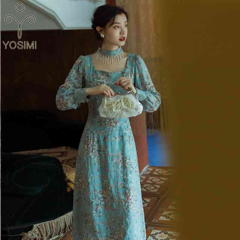 YOSIMI Autumn Embroidery Print Chiffon Long Dresses Sleeve Pearl Tassel Square Collar Midi Evening Party Women Dress 210604, Sky blue
YOSIMI Autumn Embroidery Print Chiffon Long Dresses Sleeve Pearl Tassel Square Collar Midi Evening Party Women Dress 210604, Sky blue