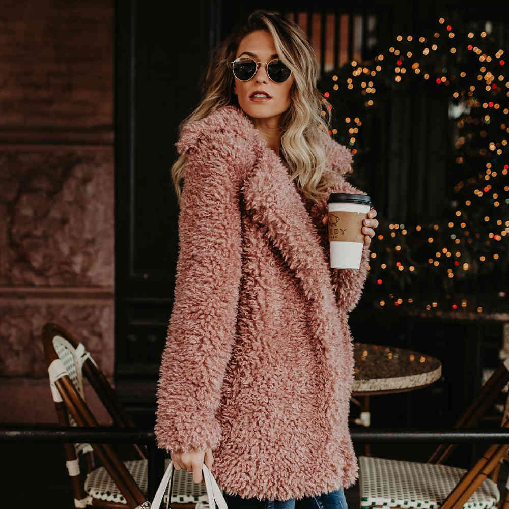Elegant Faux Fur Coat Puls Size Plush Jackets Europe Style Overcoat Women Winter Casual Long Sleeve Cardigan Outwear 210428
