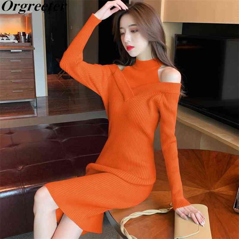 Halter Sweater Dress Korean Chic Off shoulder Elastic Knitted Sheath Spring Fall Women Long Sleeve Knee-length 210602, Black
Halter Sweater Dress Korean Chic Off shoulder Elastic Knitted Sheath Spring Fall Women Long Sleeve Knee-length 210602, Black