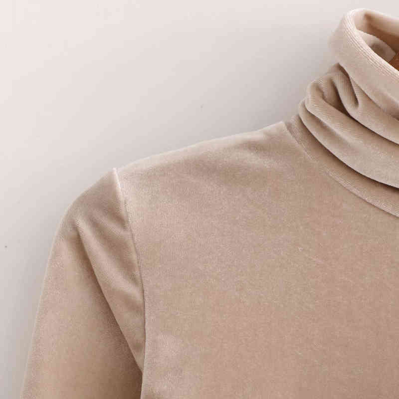 Casual Woman Camel Turtleneck Slim Golden velvet Bodysuits Spring Fashion Sexy Soft Bodysuit Female Elegant 210515
