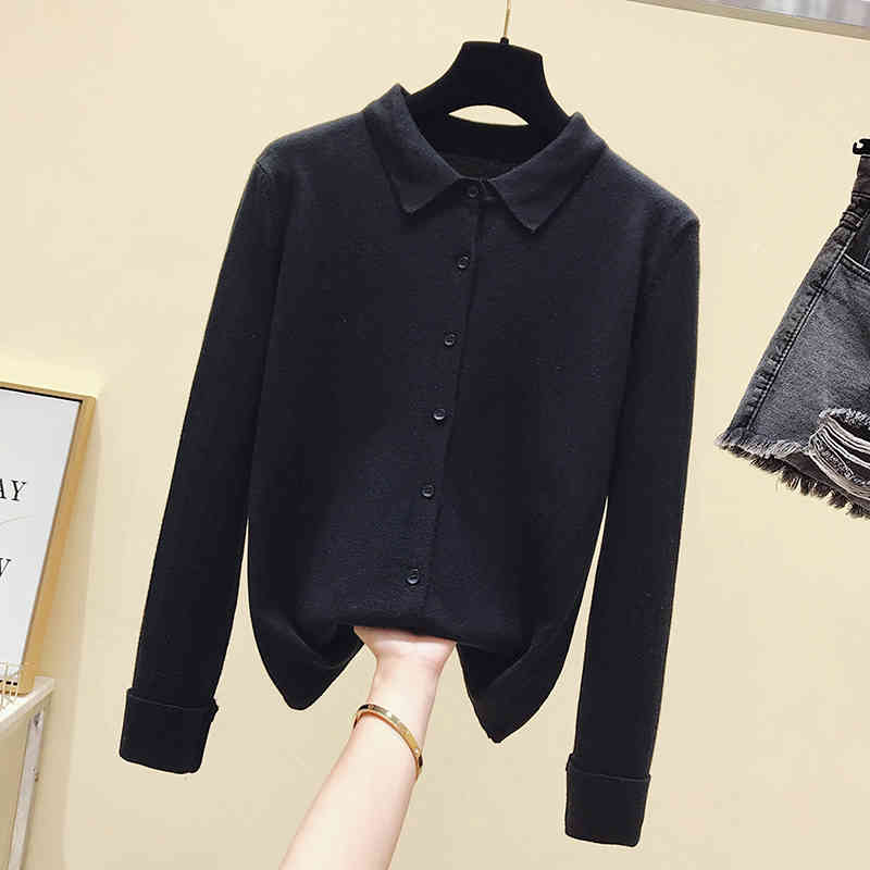 Spring Autumn Long Sleeve Single Breasted Women Sweater Polo Collar Knitted Cardigan Loose Lazy Lapel Bottoming Shirt Coat 11181 210427