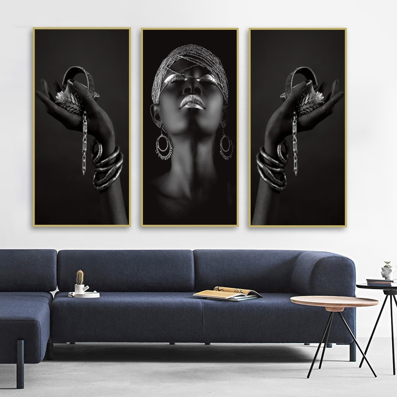 African Wall Art Woman Posters and Prints Black Hands Holding Silver Jewelry Canvas Painting Wall Pictures For Living Room Decor
