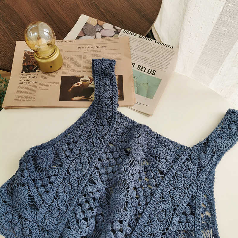 Summer Lace Hollow Out Crop Top Slim Korean Fashion Holiday Sexy Beach Tank W812 210625