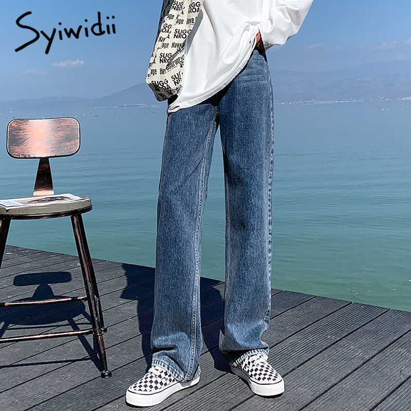 Syiwidii Baggy White High Waisted Jeans for Women Plus Size Denim Pants Full Length Sky Blue Vintage Streetwear Trousers 210922