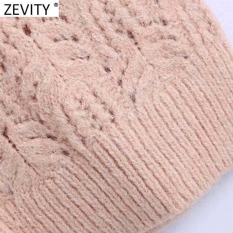 Zevity Women Fashion V Neck Hollow Out Crochet Knitting Sweater Ladies Sleeveless Diamond Button Vest Cardigans Chic Tops SW842 210603