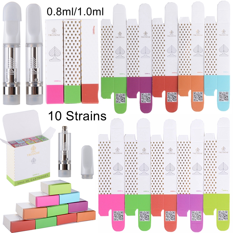 10 Strains Premium Trudose Atomizers 0.8ml 1ml Ceramic Vape Cartridges Packaging Empty Carts Glass Thick Oil Wax Dab Pen Vaporizer 510 Thread
10 Strains Premium Trudose Atomizers 0.8ml 1ml Ceramic Vape Cartridges Packaging Empty Carts Glass Thick Oil Wax Dab Pen Vaporizer 510 Thread