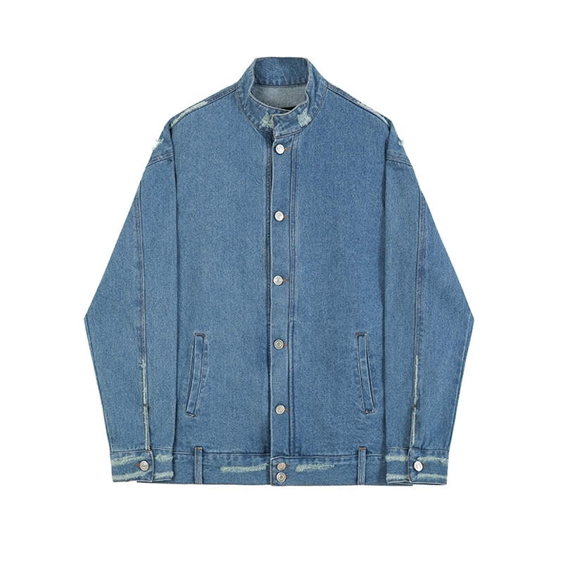 IEFB Men's Denim Jacket Korean Fashion Handsome Loose Stand Collar Single Breast Long Sleeve Jeans Jackets Spring 9Y5981 210524