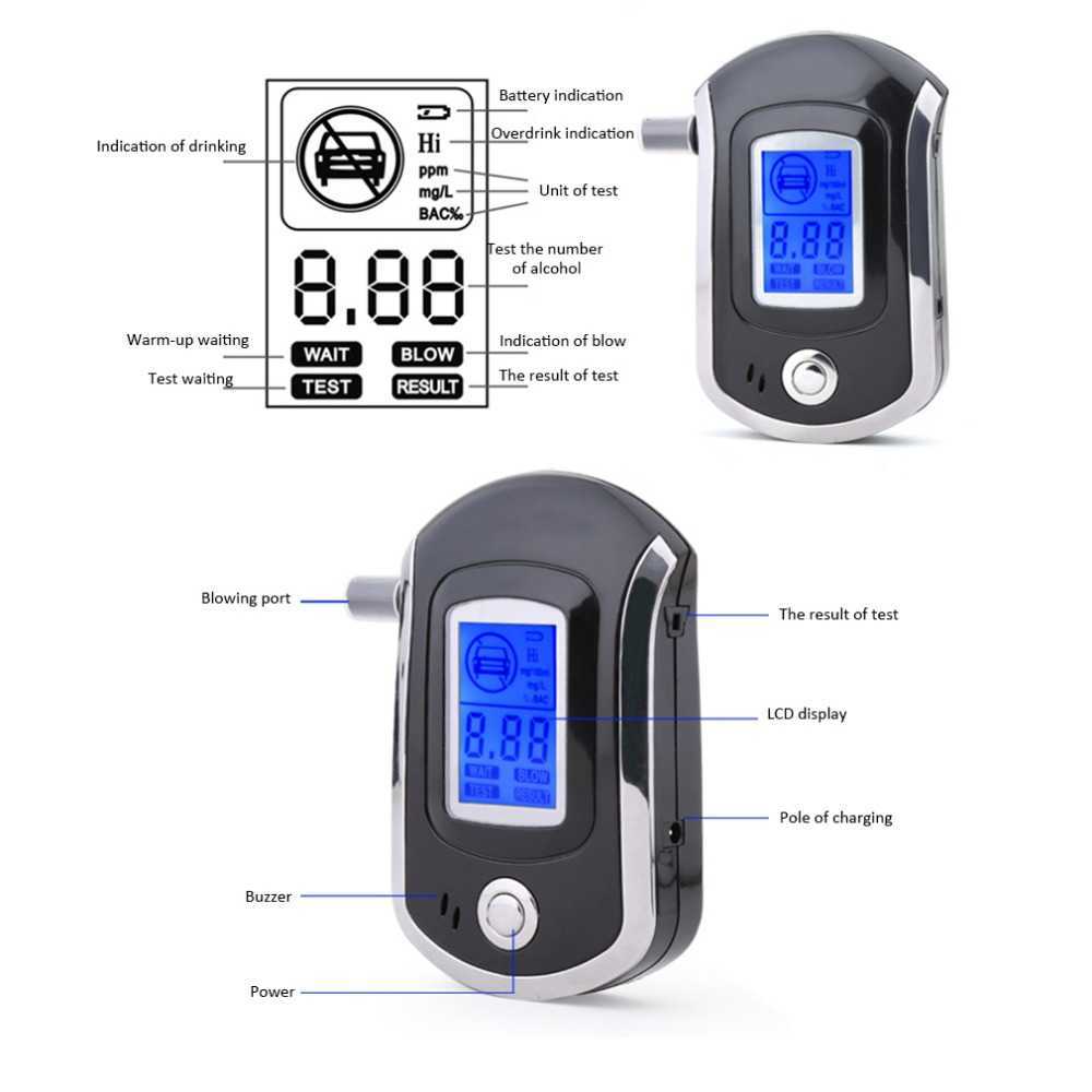 Professional Digital Breath Tester Breathalyzer Lcd Dispaly with 5 Mouthpieces for Police Alcohol Parking Breathalyser Car