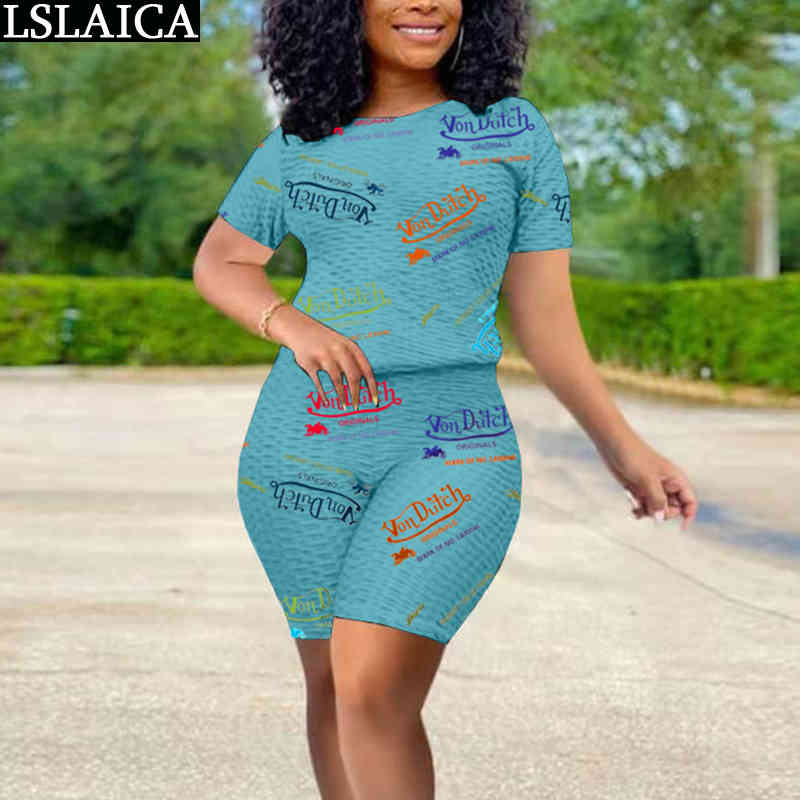 Shorts Set Women Short Sleeve Tshirt&short Pants Slim Elegant Women's Tracksuit Knit Letter Print Casual s Womens Outfits 210515