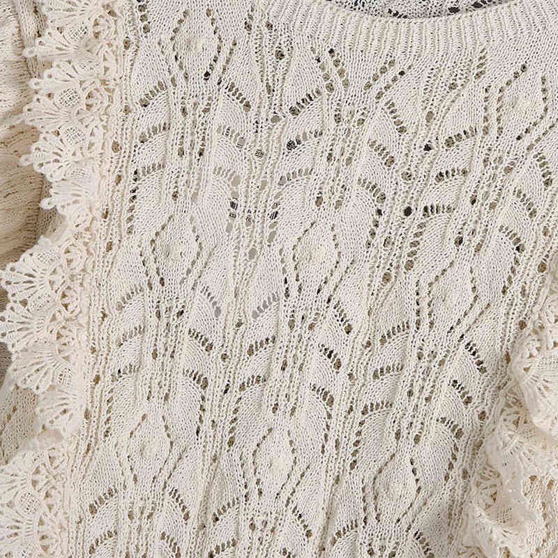 Sweet Women O Neck Beige Blouse Spring-autumn Fashion Ladies Casual Cute Vintage Female Layered Knitted Shirt Top 210515