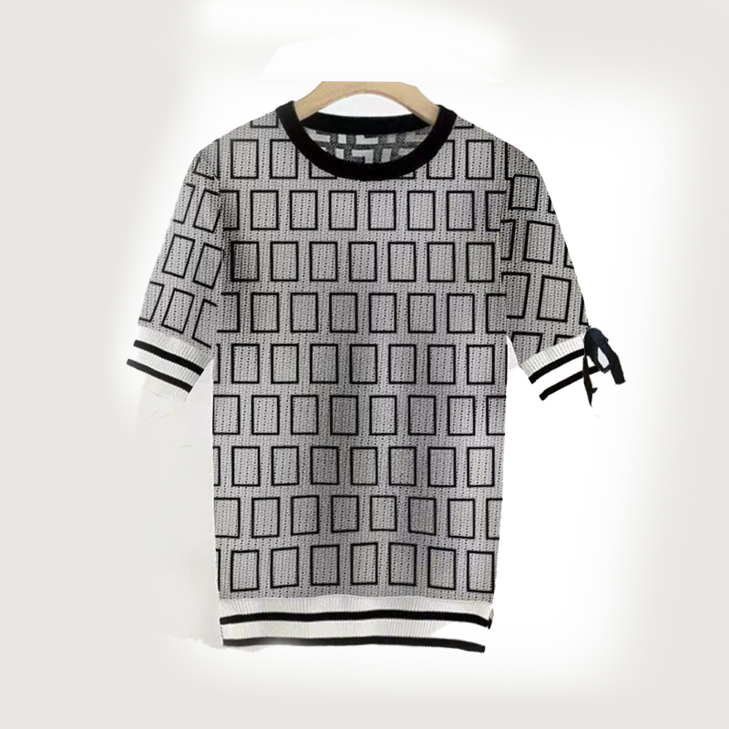Designer women's silk ribbon sweater high end fashion letter jacquard temperament youth leisure Short sleeve round neck Pullover