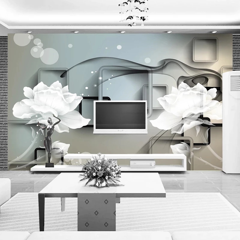 Custom Photo Wall Home Decor Modern 3D Flowers Square Grid Fresco Living Room Sofa TV Background Art Mural Waterproof