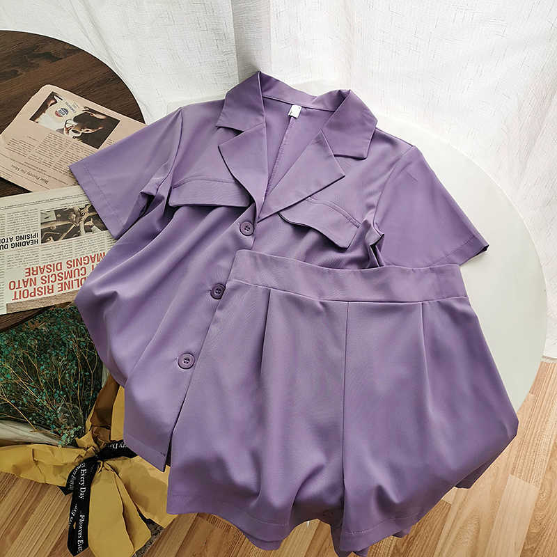 DEAT Women V-neck Short Sleeve Shirt Shorts Arrivals Two Piece Set Fashion Temperament Spring Summer 11D816 210709