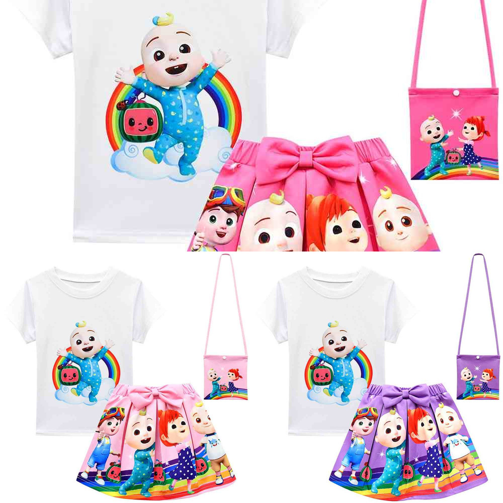 Summer Girls Cocomelon Cartoon Printed Tracksuit Children's Short Sleeve T-shrit +Skirt+ Bag Three Piece Suit Baby Boys Cute Outfits G52WERT, Pink
Summer Girls Cocomelon Cartoon Printed Tracksuit Children's Short Sleeve T-shrit +Skirt+ Bag Three Piece Suit Baby Boys Cute Outfits G52WERT, Pink