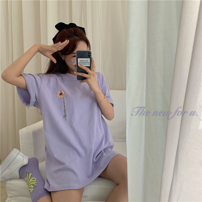 Summer holiday style floral embroidery short sleeve crop top loose purple t shirts womens tee shirt femme (R98126), White
Summer holiday style floral embroidery short sleeve crop top loose purple t shirts womens tee shirt femme (R98126), White