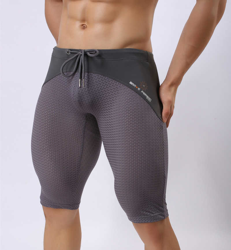 BRAVE PERSON Summer Style Breathable Mesh Men Tight casual Shorts Bodybuilding Solid Tights Mesh Shorts sexy Transparent Shorts 210720
