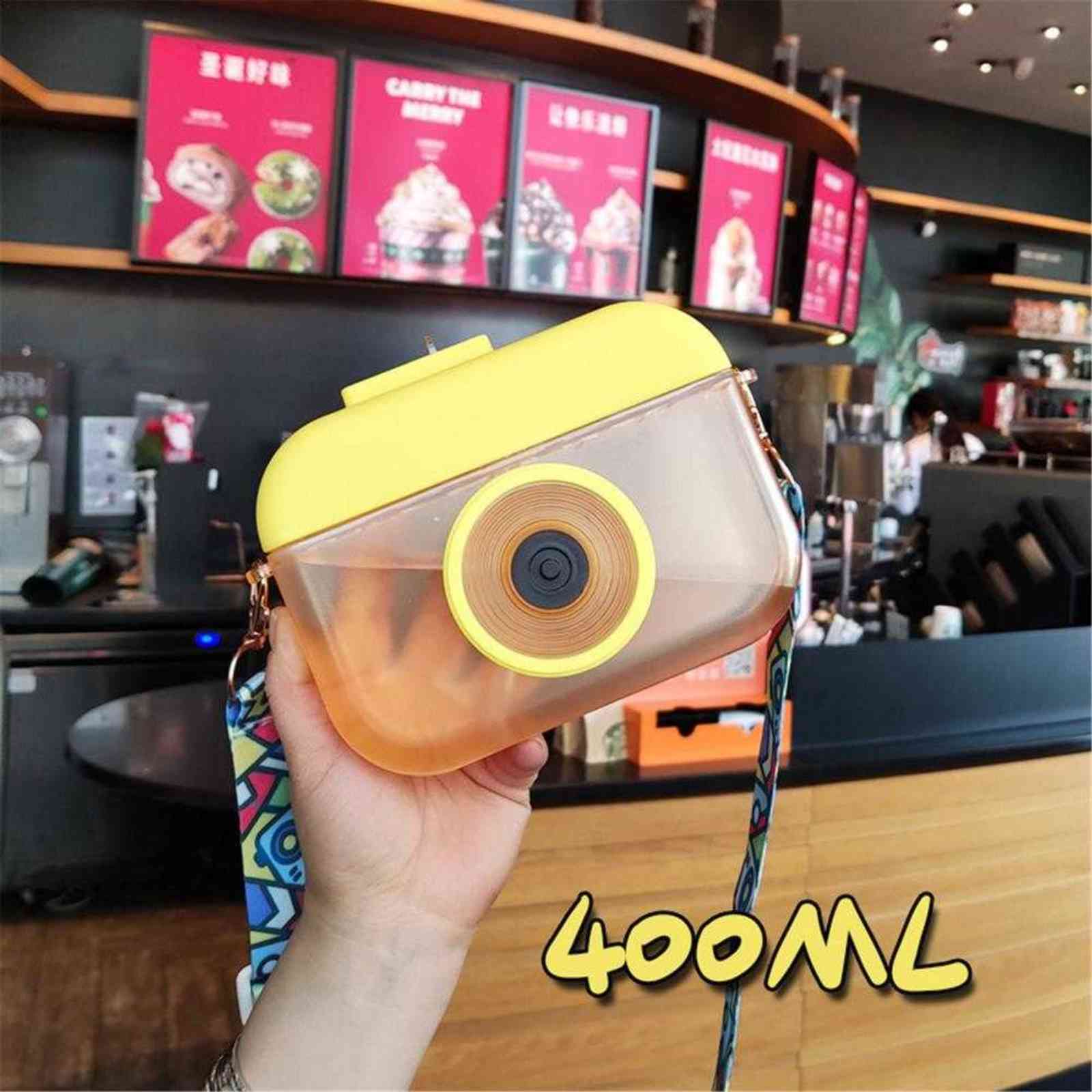 Creative Camera-shaped Water Bottle With Adjustable Shoulder Strap Cup Portable Outdoor Sports 400 Ml 11 211122