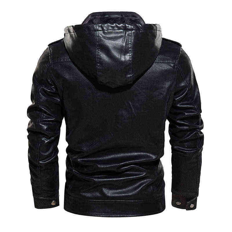 Leather Jacket Men Outwear Fashion Hooded Punk Style Vintage Motorcycle Jacket Men Outdoor Fashion Hooded Biker Jacket PU 211110
