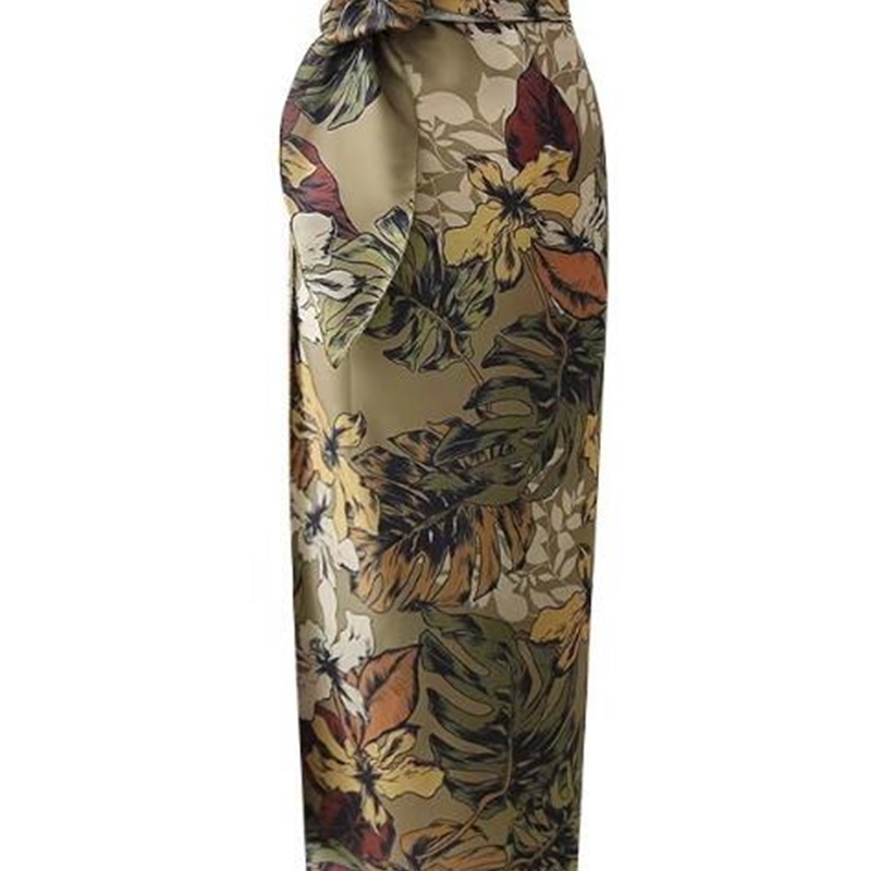 Sexy Flower Leaves Print Bow Tie Sashes Wrap Skirt Vintage Women High Waist Slim Fit Mid-Calf Long Pencil Skirts Holiday 210619