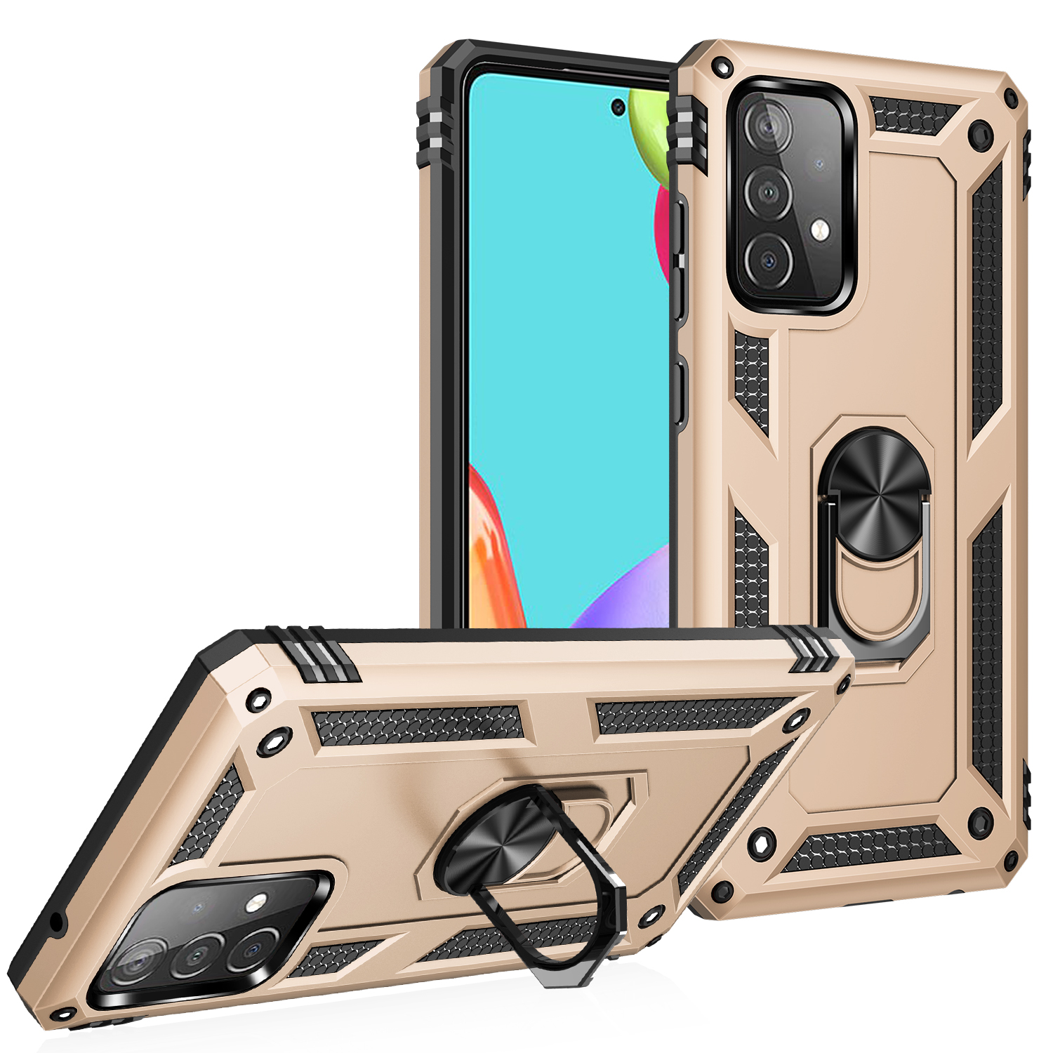 

Shockproof Phone Cases For Samsung Galaxy A73 A53 A43 A33 A23 A13 LTE A03s A03 Core A72 A52 A52s A32 A22 A12 A02s A02 Armor Hybrid Ring Stand Holder Protective Cover, Gold