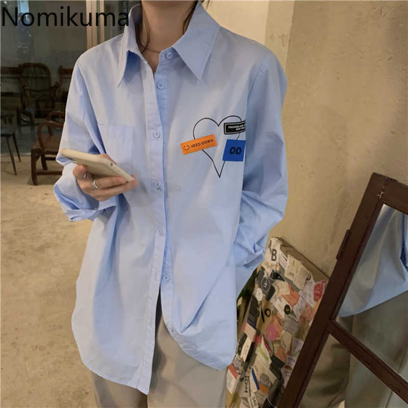 KUSAHIKI Korean Love Heart Letters Printed Blouse Tops Causal Long Sleeve Turn-down Blusas Femme Spring Shirt 6E586 210602, Blue
KUSAHIKI Korean Love Heart Letters Printed Blouse Tops Causal Long Sleeve Turn-down Blusas Femme Spring Shirt 6E586 210602, Blue