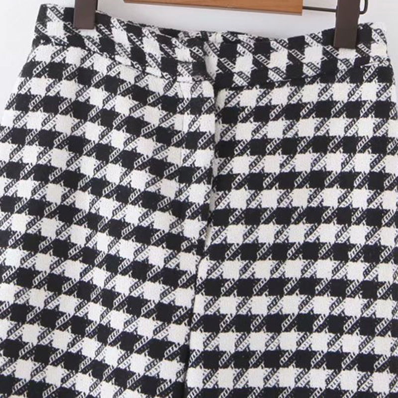 Stylish Office Wear Houndstooth Straight Pants Women Fashion High Waist Zipper Fly Pocket Ladies Ankle Trousers 210420