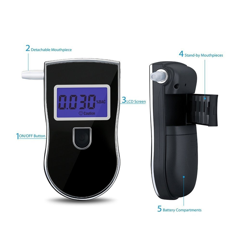 Portable Police Blast Test Analyzer Detector Digital Lcd Alcohol Sensor Breath Tester with 5 Wegwerp Moon Pieces 818