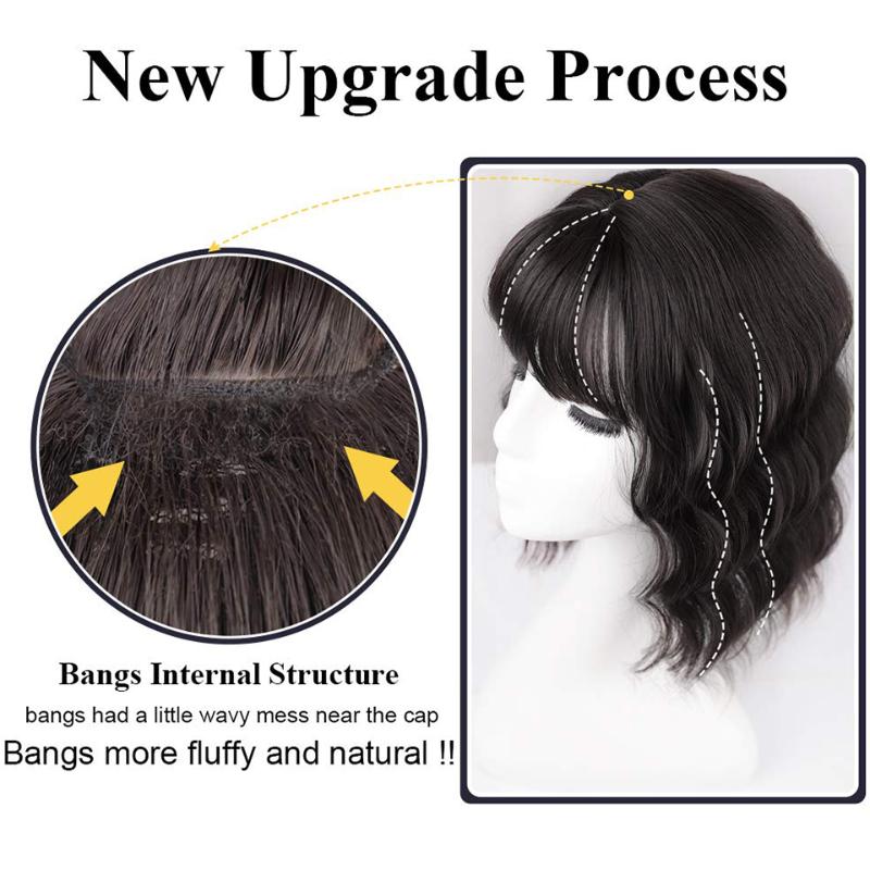 Synthetic Wigs Lativ Chocolate Brown Wavy Hair Topper With Thinning Bangs Heat Resistant6133254
