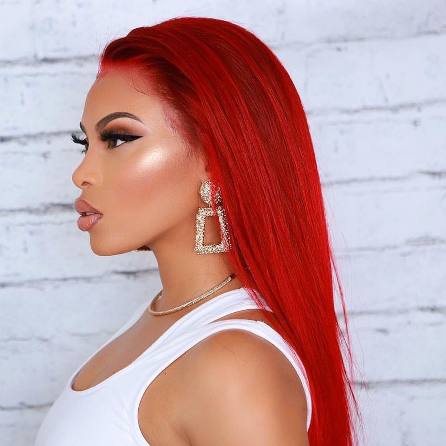 Free shipping Brazilian Lace Front Wig Red Colored Synthetic Wigs For Black Women 10-28 Inch Pre-Plucked Long Straight Silation Human Hair