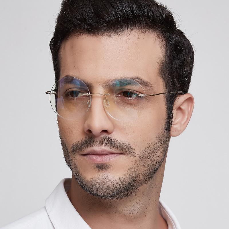 Fashion Sunglasses Frames Round Rimless Eyeglass Frame Optical Women Frameless Clear Lens Metal Big Circle Flexible Eye Glasses For Men Gold