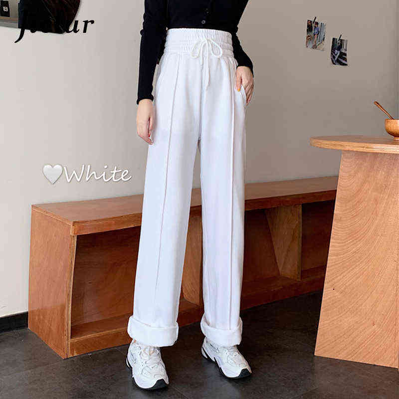 Jielur High-waisted Pants Drawstring M-XL Wide Leg Women Cool Black White Casual Harajuku BF Sweatpants Trousers 211115