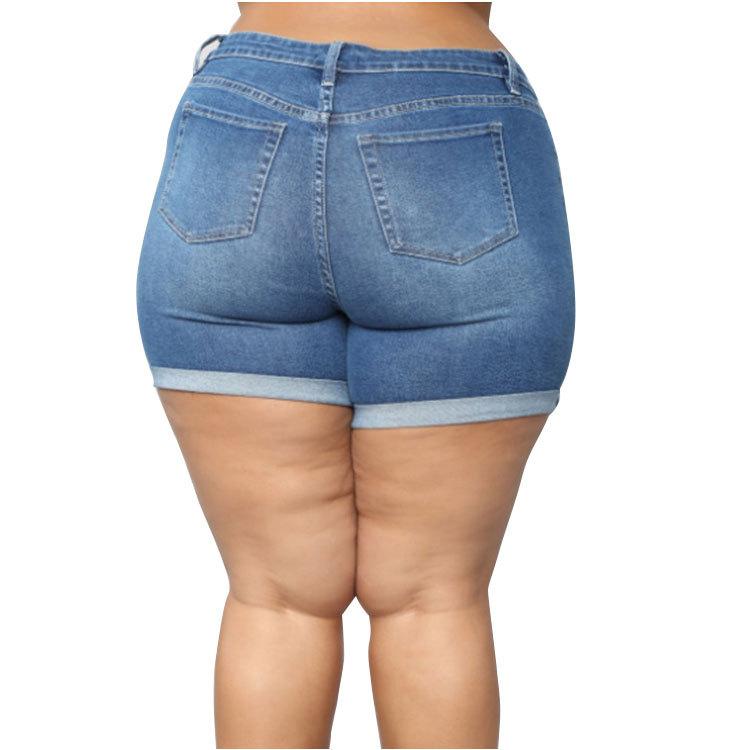 Woman Denim Shorts Skinny Plus Size Solid High Waist Casual Beach Female Pencil Cotton Polyester Streetwear 2021 Women's