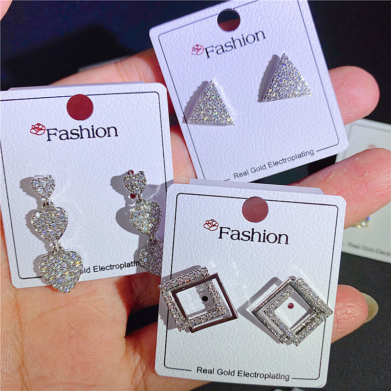 Women Studs Earrings Animal Butterfly Bee Heart Fruit Star Triangle Design Stud Fashion Rhinestone Real Gold Plated Drop Earring Cubic Zirconia Party 