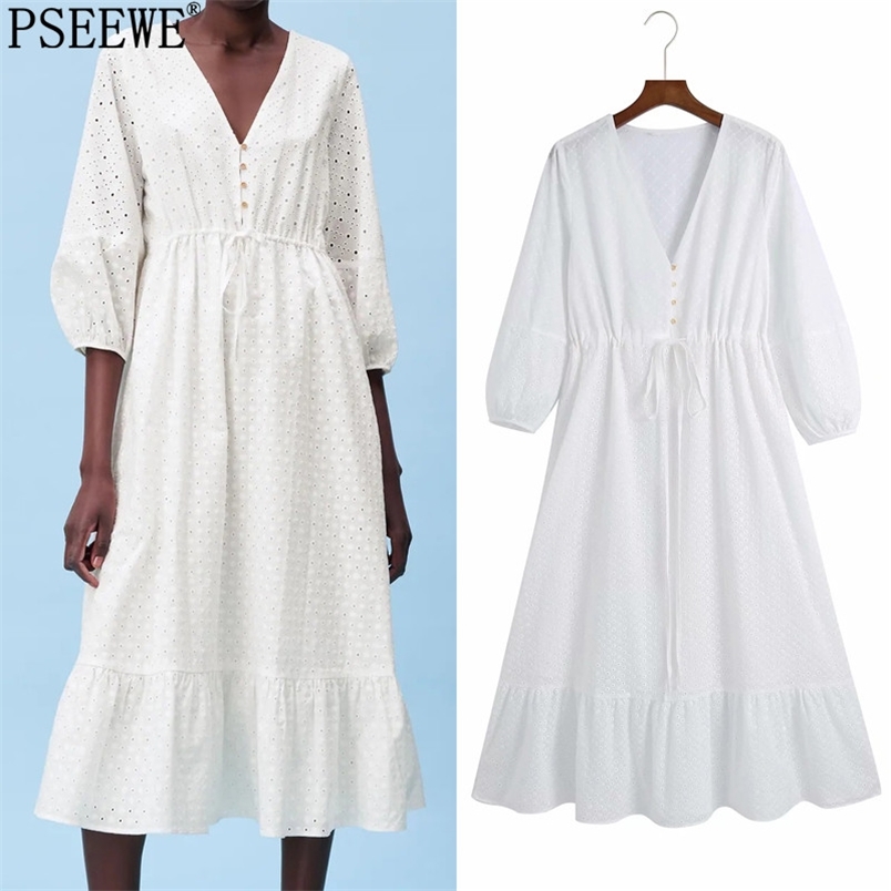 Long Summer Dress Women Cut Out Embroidery White Midi Woman Elegant Ruffle Puff Sleeve Casual es 210519
Long Summer Dress Women Cut Out Embroidery White Midi Woman Elegant Ruffle Puff Sleeve Casual es 210519