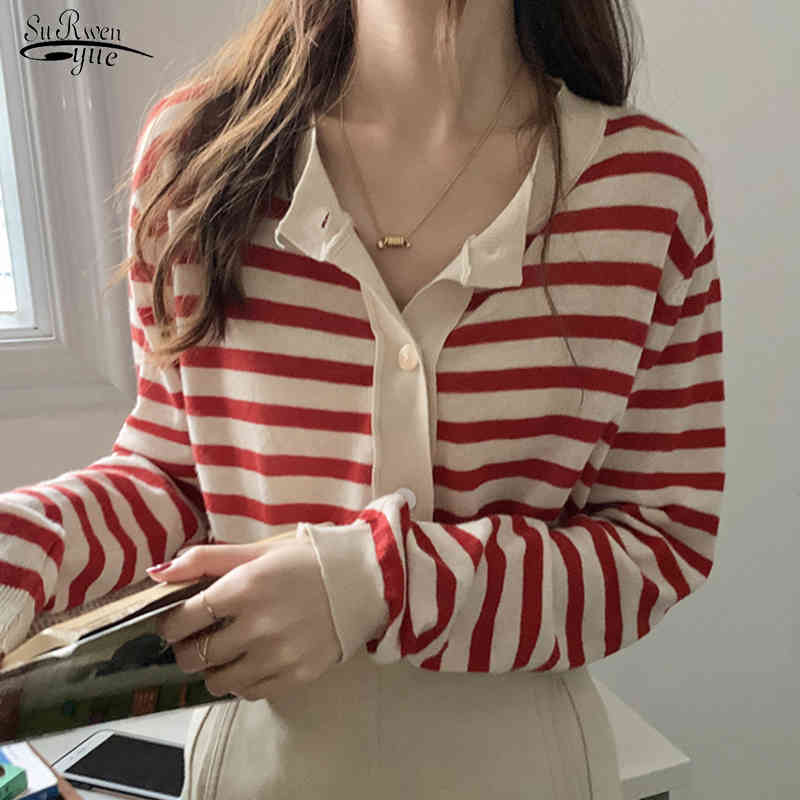 Spring Loose Thin O-Neck Short Coat Female College Style Striped Cardigan Tops Korean Knitted Wild Blouse Women 12896 210521, Black stripe
Spring Loose Thin O-Neck Short Coat Female College Style Striped Cardigan Tops Korean Knitted Wild Blouse Women 12896 210521, Black stripe