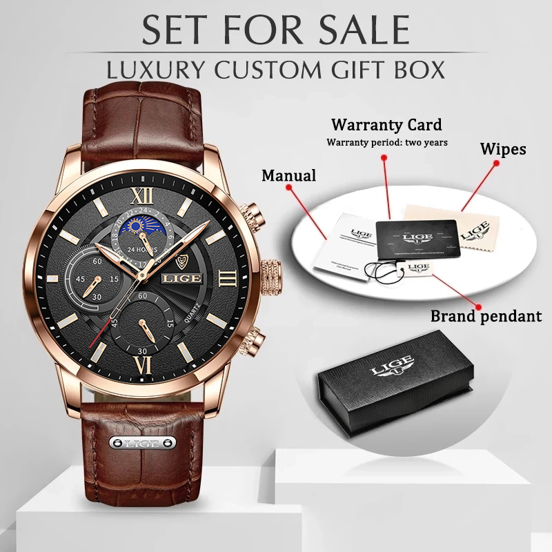 Relogio Masculino New Mens Watches LIGE Top Brand Leather Chronograph Waterproof Sport Automatic Moon phase Quartz Watch For Meng, Pink
Relogio Masculino New Mens Watches LIGE Top Brand Leather Chronograph Waterproof Sport Automatic Moon phase Quartz Watch For Meng, Pink