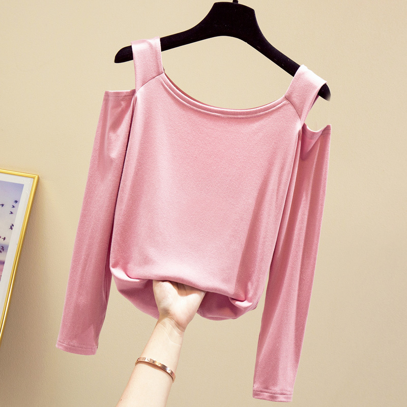 Long Sleeve Shirt Cotton Tshirt Chic Straight Office Lady Clothes Arrival Women Fall Slash Neck T-shirt 10484 210518