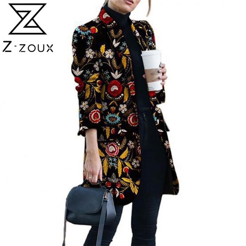 Women Coat Fashion Printed Jacket Single Breatsed Long Sleeve Ladies Jackets Loose Woman Coats Autumn 3XL 210513