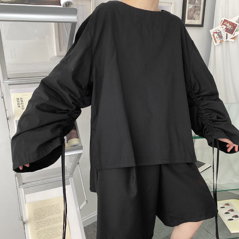 IEFB Spring Men's Wear Korean Fashion Round Neck Pullover Tops Loose Deconstruction Wrinkled Long Sleeve Shirt Loose 9Y6130 210524